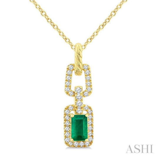 ASHI Emerald Shape Gemstone & Diamond Link Pendant 58948PPFGPDEMYG
