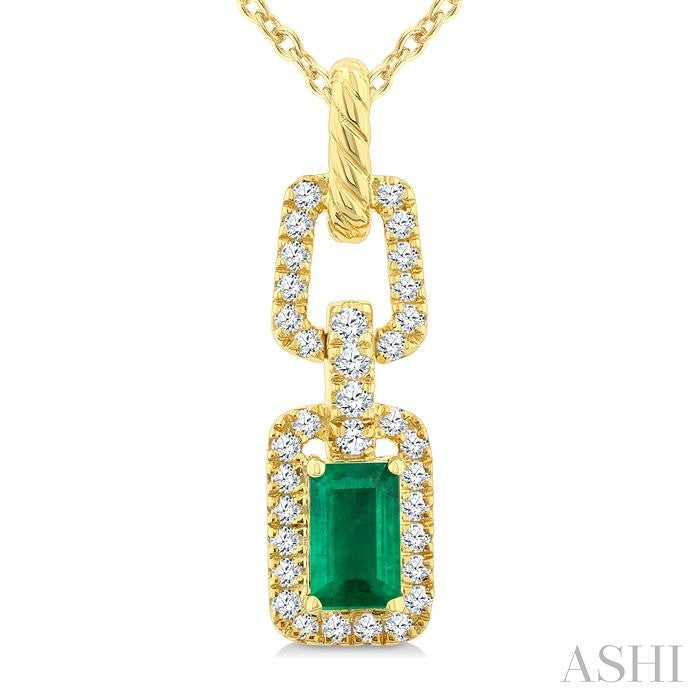 ASHI Emerald Shape Gemstone & Diamond Link Pendant 58948PPFGPDEMYG