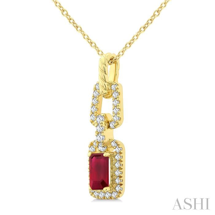 ASHI Emerald Shape Gemstone & Diamond Link Pendant 58948PPFGPDRBYG