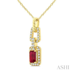 ASHI Emerald Shape Gemstone & Diamond Link Pendant 58948PPFGPDRBYG