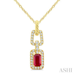 ASHI Emerald Shape Gemstone & Diamond Link Pendant 58948PPFGPDRBYG