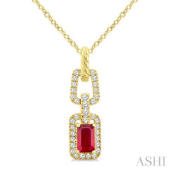 ASHI Emerald Shape Gemstone & Diamond Link Pendant 58948PPFGPDRBYG