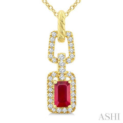 ASHI Emerald Shape Gemstone & Diamond Link Pendant 58948PPFGPDRBYG