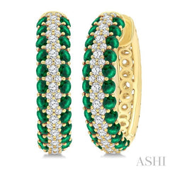 ASHI Gemstone & Diamond Hoop Earrings 58953PPFGEREMYG