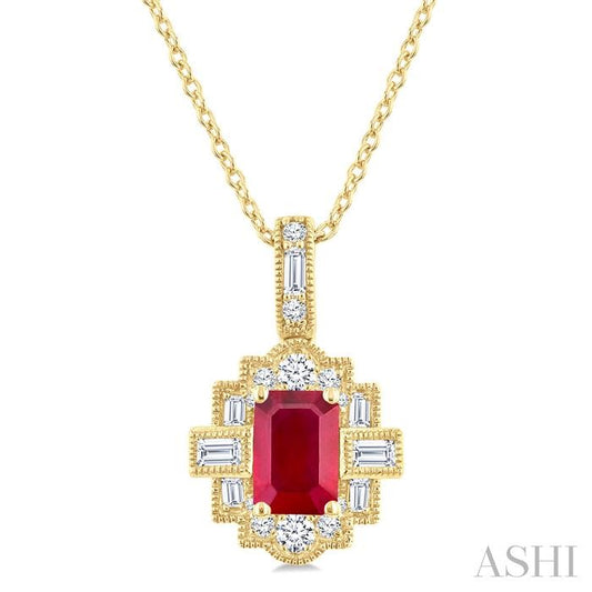 ASHI Emerald Shape Gemstone & Diamond Pendant 58976PPFGPDRBYG
