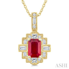 ASHI Emerald Shape Gemstone & Diamond Pendant 58976PPFGPDRBYG
