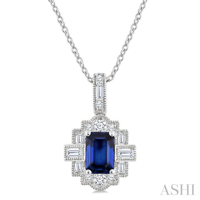 ASHI Emerald Shape Gemstone & Diamond Pendant 58976PPFGPDSPWG