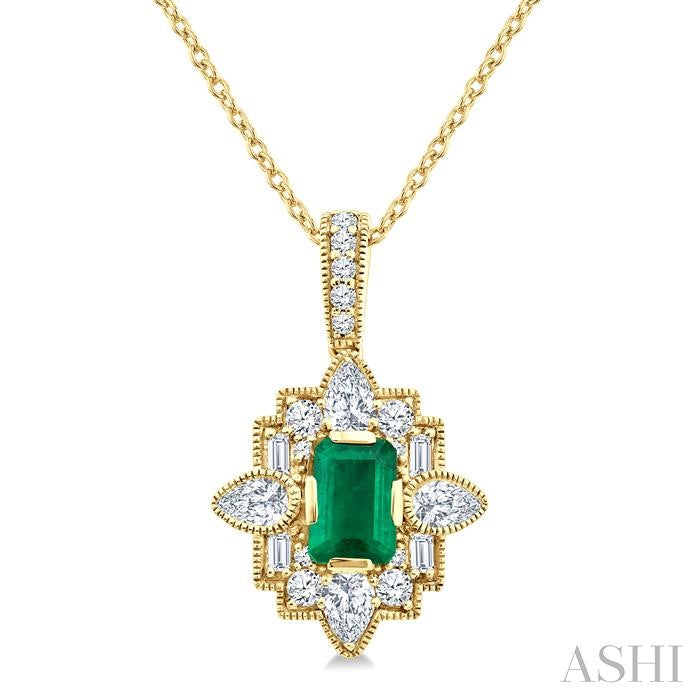 ASHI Emerald Shape Art Deco Gemstone & Diamond Fashion Pendant 58983PPFGPDEMYG