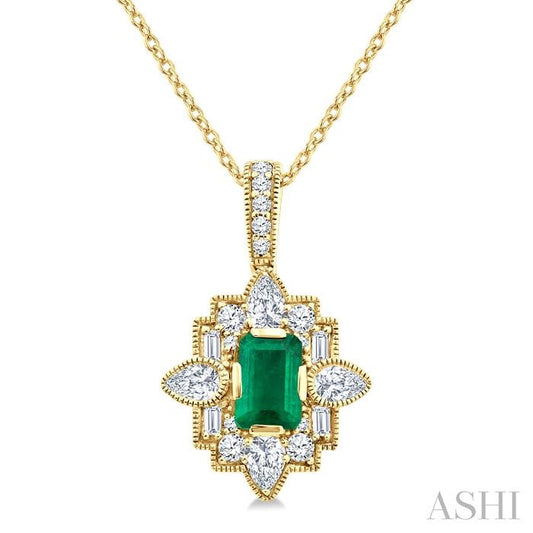 ASHI Emerald Shape Art Deco Gemstone & Diamond Fashion Pendant 58983PPFGPDEMYG