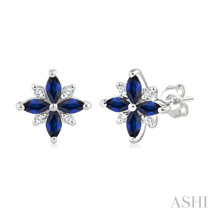 ASHI Blossom Marquise Shape Gemstone & Diamond Earrings 58999PPTGERSPWG