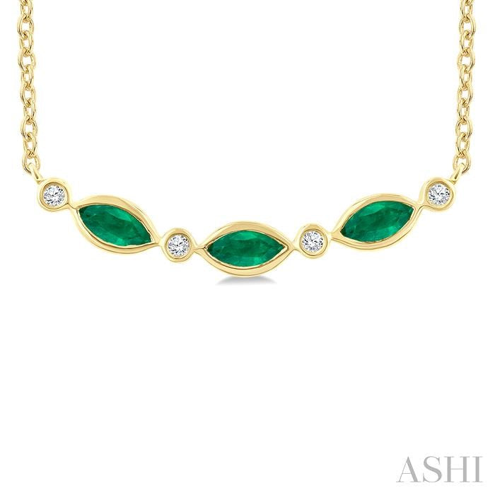 ASHI Marquise Shape Gemstone & Diamond Fashion Necklace 59020PPTGNKEMYG