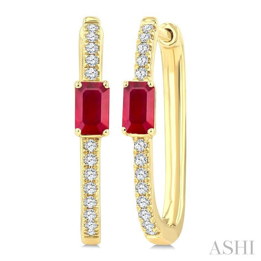 ASHI Emerald Shape Gemstone & Diamond Hoop Earrings 59037PPTGERRBYG