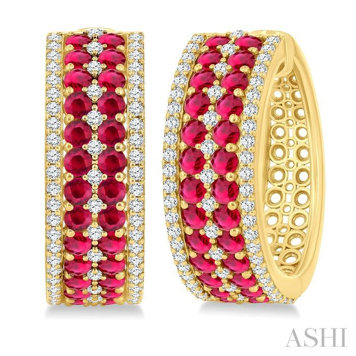 ASHI Gemstone & Diamond Hoop Earrings 59072PPFGERRBYG