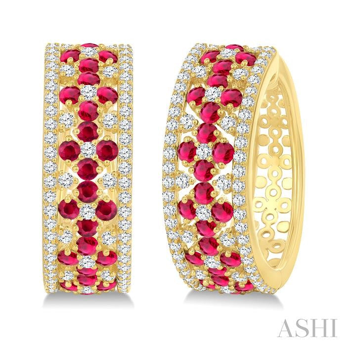 ASHI Gemstone & Diamond Hoop Earrings 59082PPFGERRBYG