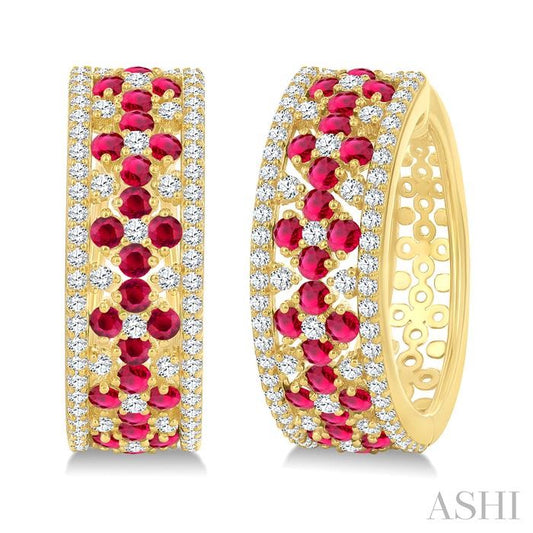 ASHI Gemstone & Diamond Hoop Earrings 59082PPFGERRBYG
