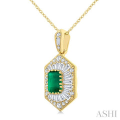 ASHI Emerald Shape Gemstone & Halo Diamond Pendant 59113PPFGPDEMYG