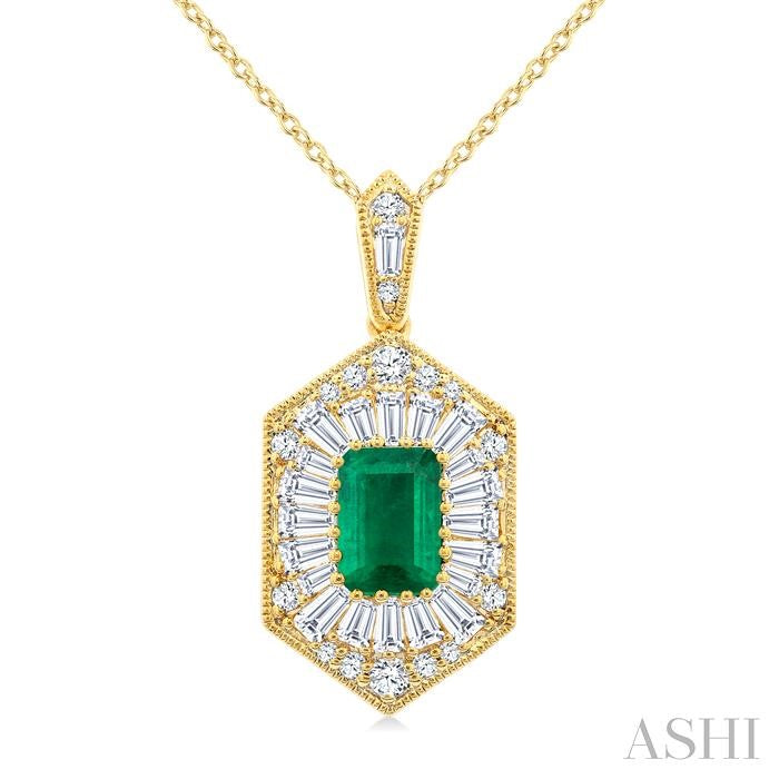 ASHI Emerald Shape Gemstone & Halo Diamond Pendant 59113PPFGPDEMYG
