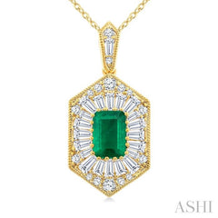 ASHI Emerald Shape Gemstone & Halo Diamond Pendant 59113PPFGPDEMYG