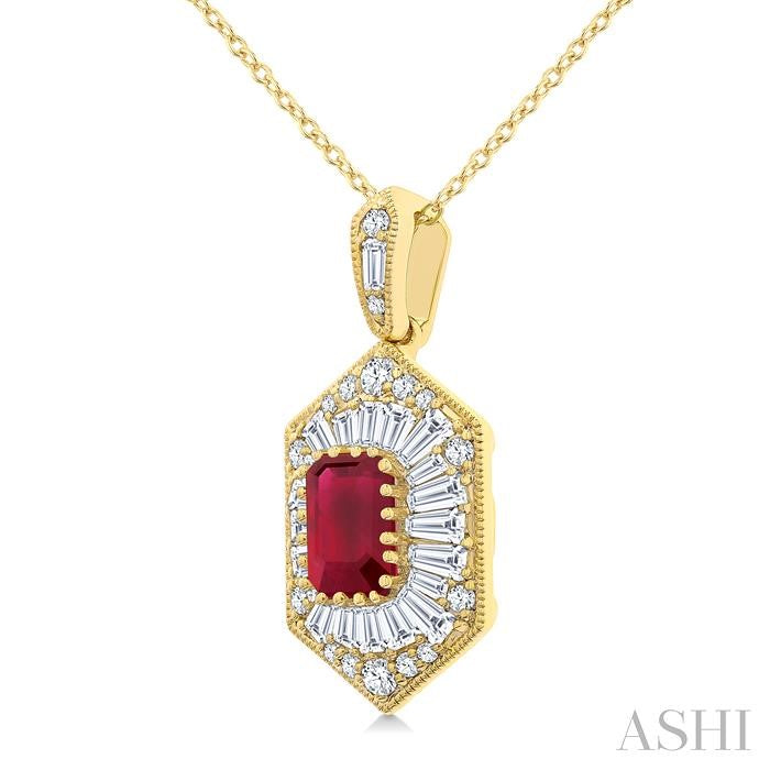 ASHI Emerald Shape Gemstone & Halo Diamond Pendant 59113PPFGPDRBYG