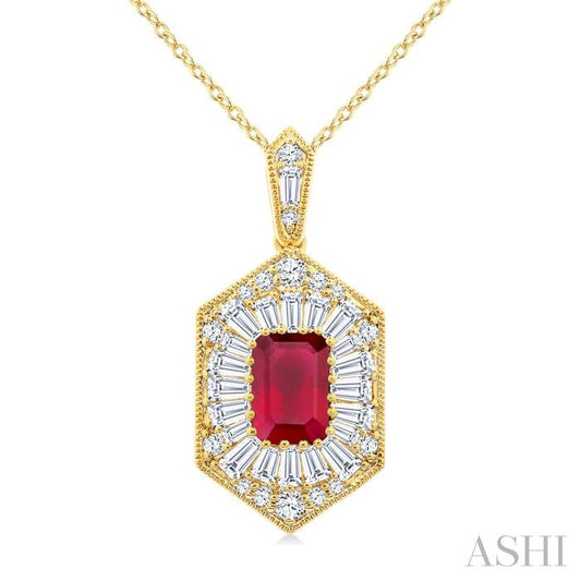 ASHI Emerald Shape Gemstone & Halo Diamond Pendant 59113PPFGPDRBYG