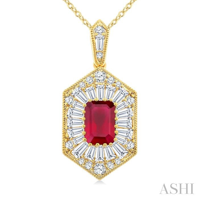ASHI Emerald Shape Gemstone & Halo Diamond Pendant 59113PPFGPDRBYG