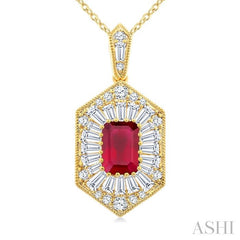ASHI Emerald Shape Gemstone & Halo Diamond Pendant 59113PPFGPDRBYG