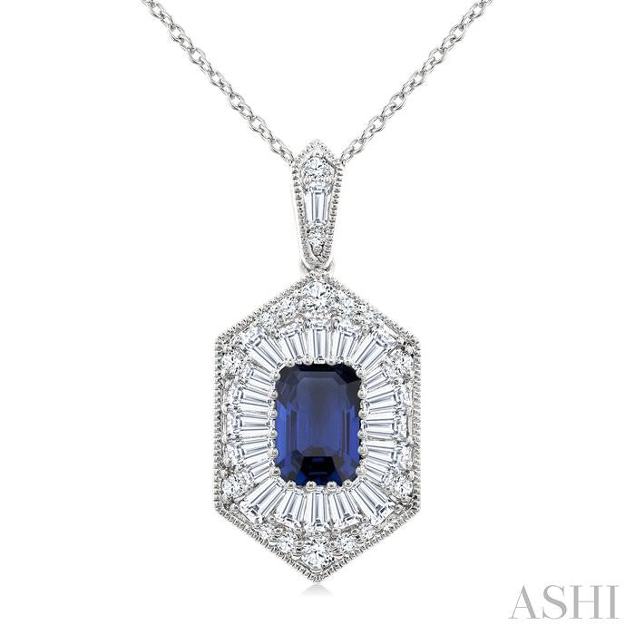 ASHI Emerald Shape Gemstone & Halo Diamond Pendant 59113PPFGPDSPWG