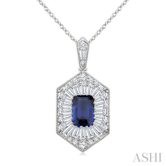 ASHI Emerald Shape Gemstone & Halo Diamond Pendant 59113PPFGPDSPWG