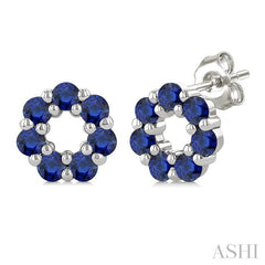 ASHI Floral Circle Gemstone Fashion Earrings 59199PPT@ERSPWG