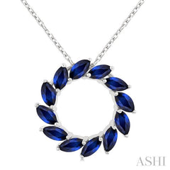 ASHI Marquise Shape Circle Gemstone Fashion Pendant 59219PPT@PDSPWG