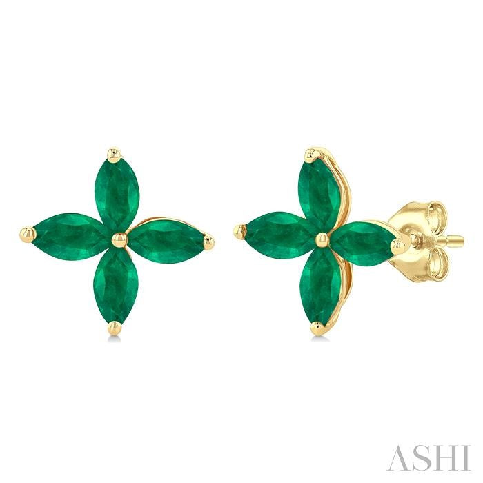 ASHI Marquise Shape Gemstone Floral Earrings 59229PPT@EREMYG