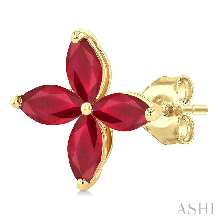 ASHI Marquise Shape Gemstone Floral Earrings 59229PPT@ERRBYG