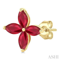ASHI Marquise Shape Gemstone Floral Earrings 59229PPT@ERRBYG