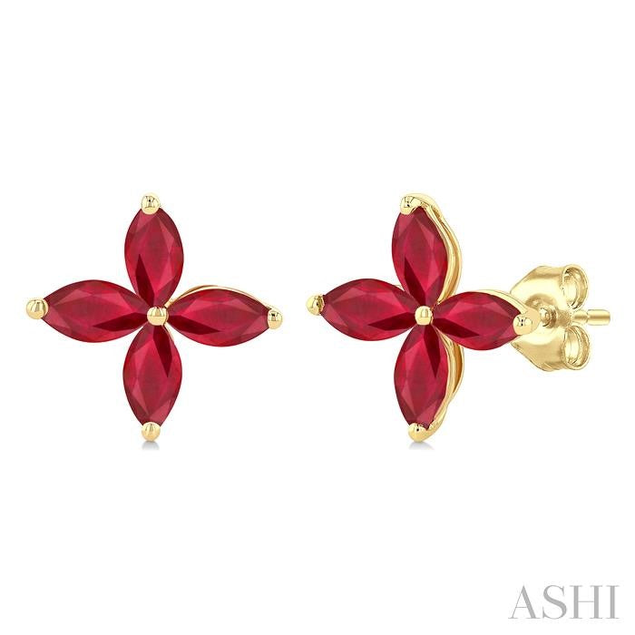 ASHI Marquise Shape Gemstone Floral Earrings 59229PPT@ERRBYG