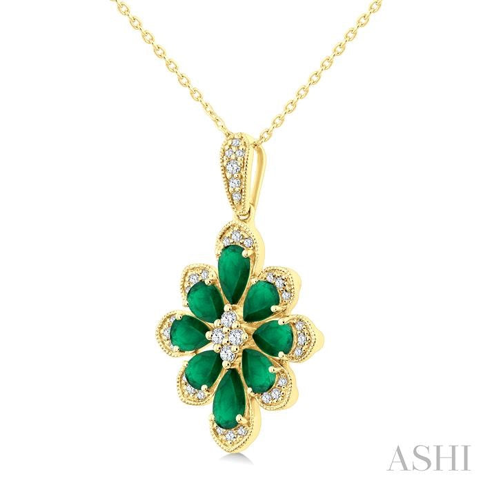 ASHI Floral Pear Shape Gemstone & Diamond Pendant 59248PPTGPDEMYG