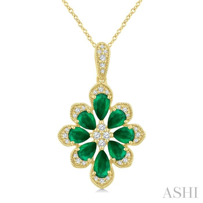 ASHI Floral Pear Shape Gemstone & Diamond Pendant 59248PPTGPDEMYG