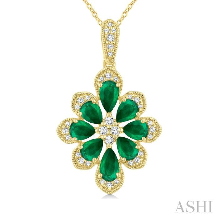 ASHI Floral Pear Shape Gemstone & Diamond Pendant 59248PPTGPDEMYG