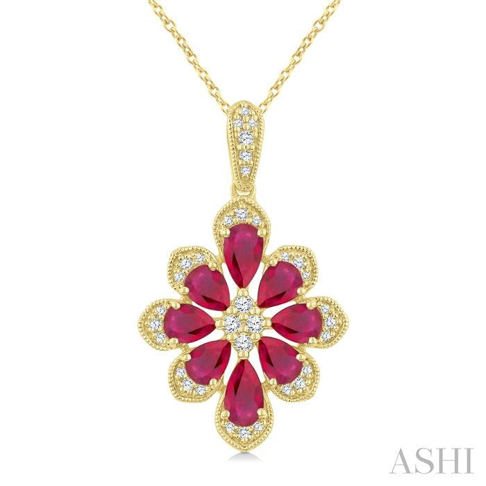 ASHI Floral Pear Shape Gemstone & Diamond Pendant 59248PPTGPDRBYG