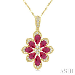 ASHI Floral Pear Shape Gemstone & Diamond Pendant 59248PPTGPDRBYG