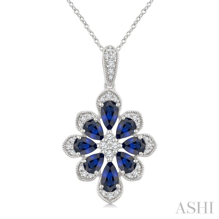 ASHI Floral Pear Shape Gemstone & Diamond Pendant 59248PPTGPDSPWG