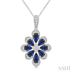 ASHI Floral Pear Shape Gemstone & Diamond Pendant 59248PPTGPDSPWG