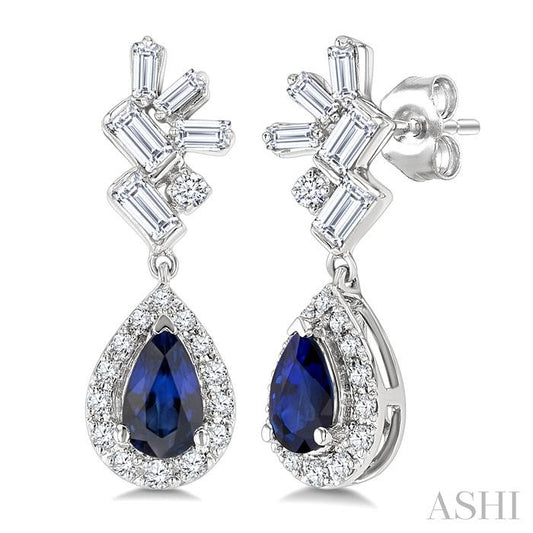ASHI Pear Shape Gemstone & Halo Scatter Diamond Earrings 59275PPTGERSPWG