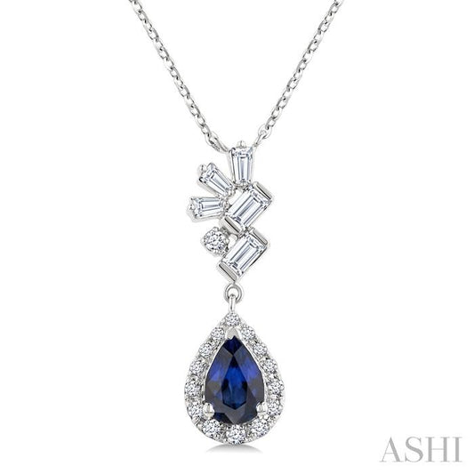 ASHI Pear Shape Gemstone & Halo Scatter Diamond Pendant 59276PPTGPDSPWG