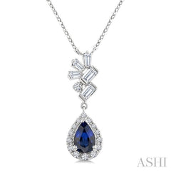 ASHI Pear Shape Gemstone & Halo Scatter Diamond Pendant 59276PPTGPDSPWG