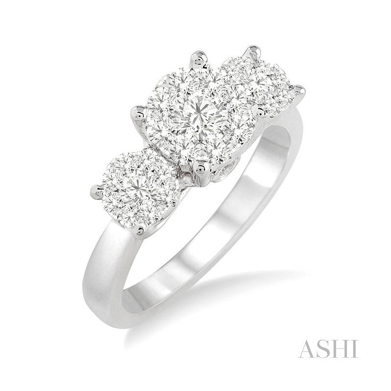 ASHI Round Shape Past Present & Future Lovebright Essential Diamond Engagement Ring 36921PPFGWG