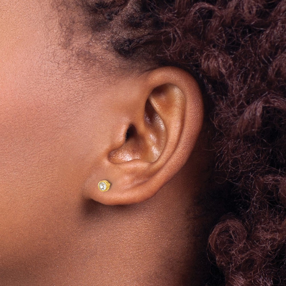 5E Inverness 14K Polished 4mm Crystal Bezel Post Earrings