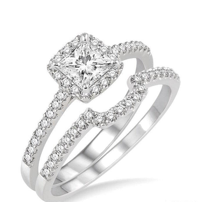 Parkplace Jewelers Princess Shape Halo Diamond Wedding Set 28343PPFHWG-WS