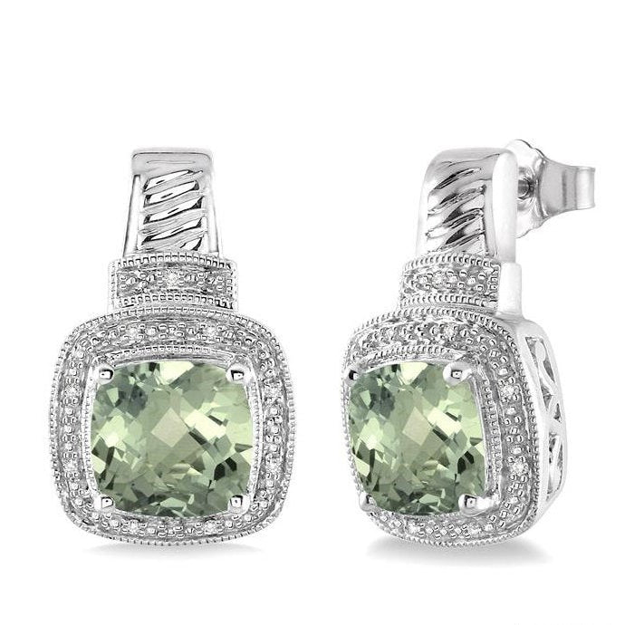 Parkplace Jewelers Silver Cushion Shape Gemstone & Diamond Earrings 88509PPSSGASLER