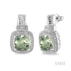 ASHI Silver Cushion Shape Gemstone & Diamond Earrings 88509PPSSGASLER