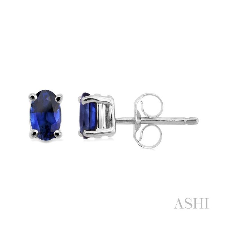 ASHI Oval Shape Gemstone Stud Earrings 57129PPF@ERSPWG